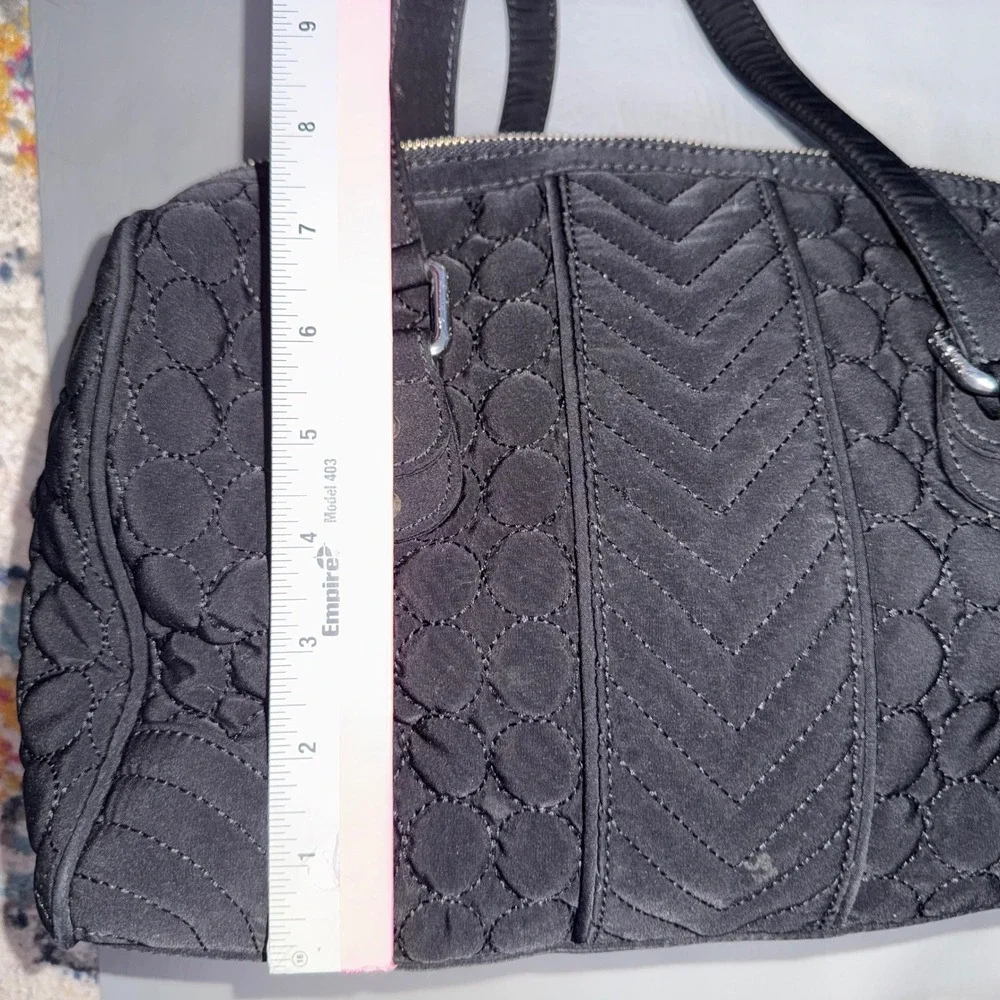 Vera Bradley Black Quilted Microfiber Satchel Floral Lining Handbag Silver Logo